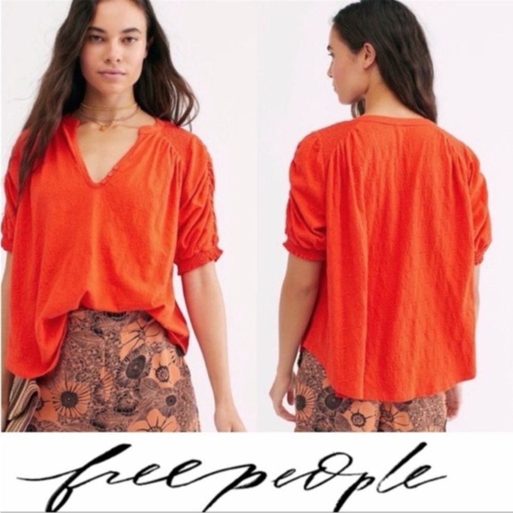 ⭐️ Free People Fever Dream Oversized Corrugated Smocked Short Sleeve Top XSMALL